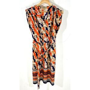 PRESLEY SKYE geometric print silk faux wrap dress Womans‎ XS